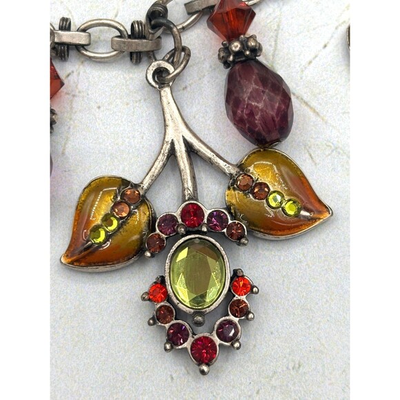 Chicos‎ Floral Rhinestone Statement Necklace 17" Extender Enamel Leaf Silvertone - Picture 14 of 15